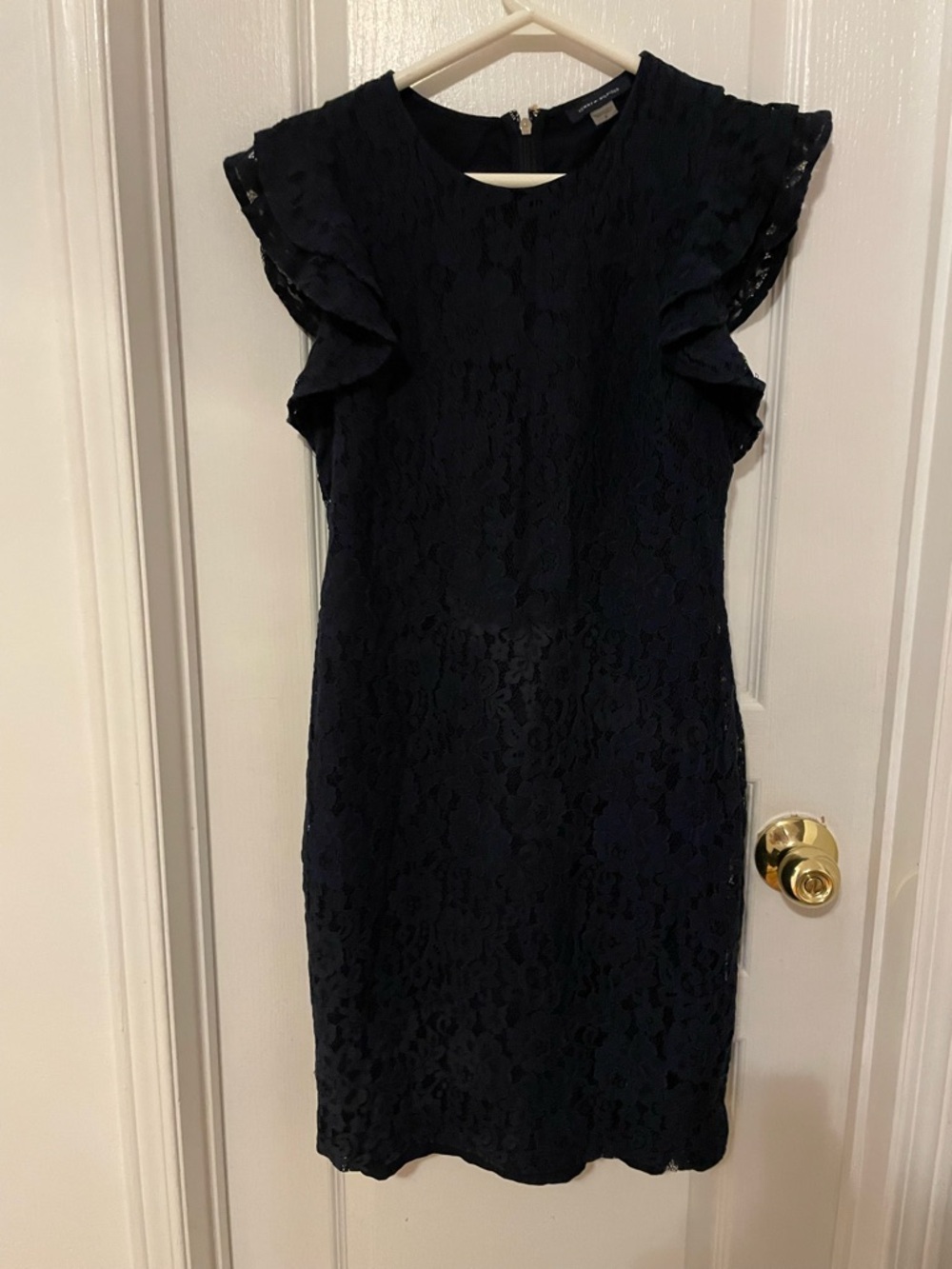 Tommy Hilfiger Navy Lace Midi Dress with Ruffle Sleeves